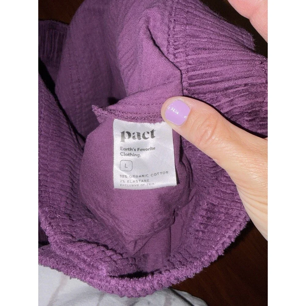 Pact Corduroy Cropped Wide Leg Pants Womens Purple L Stretch Organic Cotton Y2K - Picture 5 of 9